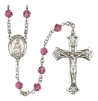 Sterling Silver 6mm Austrian Crystal Our Lady of Victory Rosary in Rose