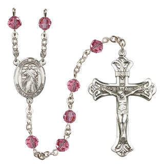 Sterling Silver 6mm Austrian Crystal Divine Mercy Rosary in Rose