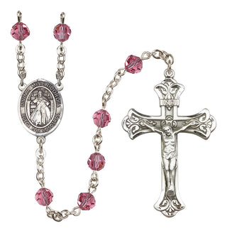 Sterling Silver 6mm Austrian Crystal Divina Misericordia Rosary in Rose