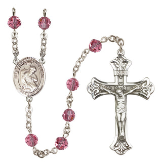 Sterling Silver 6mm Austrian Crystal Blessed Herman the Cripple Rosary in Rose