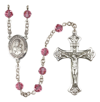 Sterling Silver 6mm Austrian Crystal Our Lady of Czestochowa Rosary in Rose