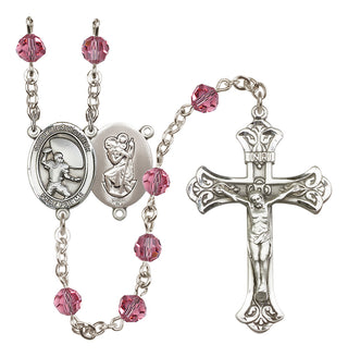 Sterling Silver 6mm Austrian Crystal Saint Christopher / Football Rosary in Rose