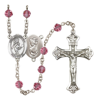 Sterling Silver 6mm Austrian Crystal Saint Christopher/Tennis Rosary in Rose
