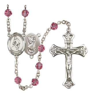 Sterling Silver 6mm Austrian Crystal Saint Christopher/Wrestling Rosary in Rose