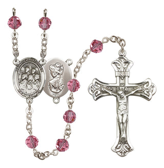 Sterling Silver 6mm Austrian Crystal Saint Christopher / Choir Rosary in Rose