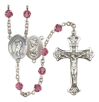 Sterling Silver 6mm Austrian Crystal Saint Christopher/Lacrosse Rosary in Rose