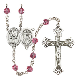 Sterling Silver 6mm Austrian Crystal Saint Sebastian / Baseball Rosary in Rose