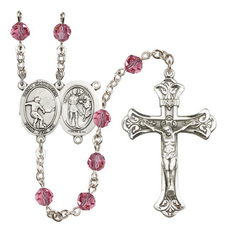 Sterling Silver 6mm Austrian Crystal Saint Sebastian / Soccer Rosary in Rose