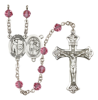 Sterling Silver 6mm Austrian Crystal Saint Sebastian / Golf Rosary in Rose