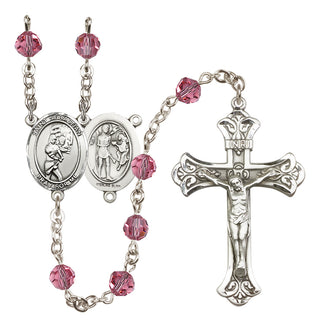 Sterling Silver 6mm Austrian Crystal Saint Sebastian/Softball Rosary in Rose