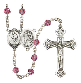 Sterling Silver 6mm Austrian Crystal Saint Sebastian/Wrestling Rosary in Rose
