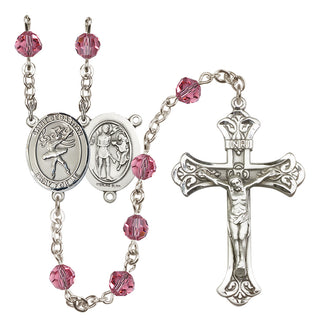Sterling Silver 6mm Austrian Crystal Saint Sebastian / Dance Rosary in Rose