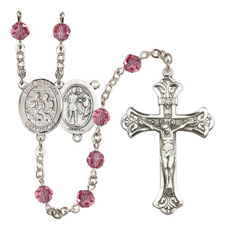 Sterling Silver 6mm Austrian Crystal Saint Sebastian / Choir Rosary in Rose
