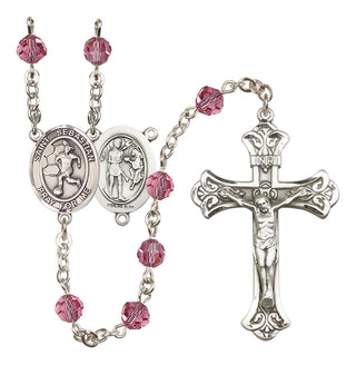 Sterling Silver 6mm Austrian Crystal Saint Sebastian/Soccer-Women Rosary in Rose