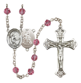 Sterling Silver 6mm Austrian Crystal Guardian Angel/Soccer Rosary in Rose