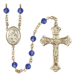 14 Karat Gold-Filled 6mm Austrian Crystal Santa Ana Rosary in Sapphire