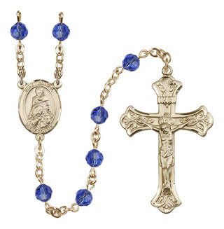 14 Karat Gold-Filled 6mm Austrian Crystal Saint Daniel Rosary in Sapphire