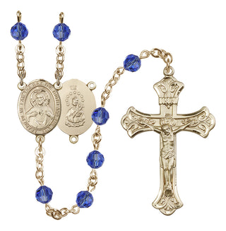 14 Karat Gold-Filled 6mm Austrian Crystal Scapular Rosary in Sapphire
