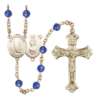14 Karat Gold-Filled 6mm Austrian Crystal Saint Christopher/Gymnastics Rosary in Sapphire