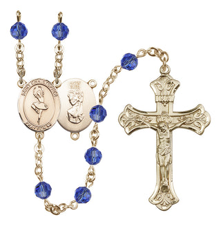 14 Karat Gold-Filled 6mm Austrian Crystal Saint Christopher/Dance Rosary in Sapphire