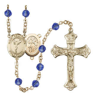 14 Karat Gold-Filled 6mm Austrian Crystal Saint Sebastian/Cheerleading Rosary in Sapphire