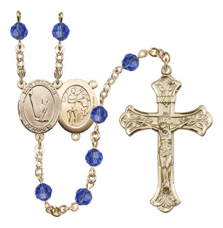 14 Karat Gold-Filled 6mm Austrian Crystal Saint Sebastian/Gymnastics Rosary in Sapphire