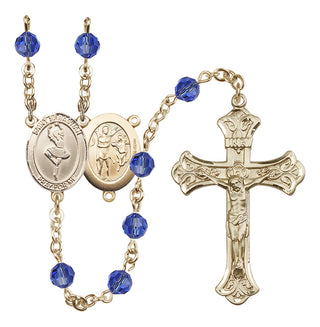14 Karat Gold-Filled 6mm Austrian Crystal Saint Sebastian/Dance Rosary in Sapphire
