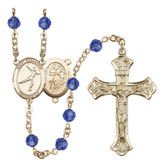 14 Karat Gold-Filled 6mm Austrian Crystal Saint Sebastian/Figure Skating Rosary in Sapphire