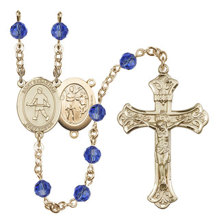 14 Karat Gold-Filled 6mm Austrian Crystal Saint Sebastian/Field Hockey Rosary in Sapphire