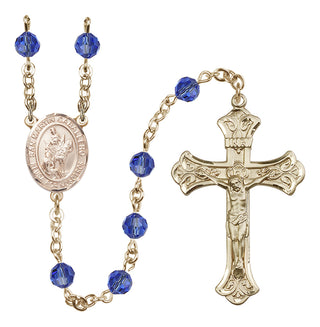 14 Karat Gold-Filled 6mm Austrian Crystal San Martin Caballero Rosary in Sapphire