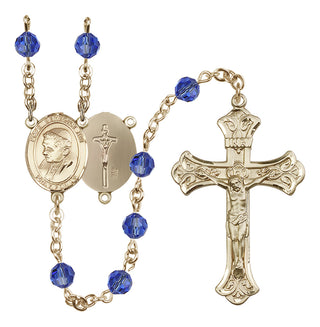 14 Karat Gold-Filled 6mm Austrian Crystal Pope Emeritace Benedict XVI Rosary in Sapphire