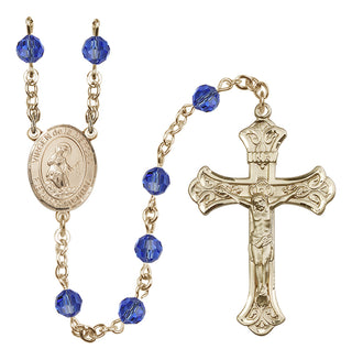 14 Karat Gold-Filled 6mm Austrian Crystal Virgen de la Merced Rosary in Sapphire