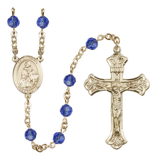 14 Karat Gold-Filled 6mm Austrian Crystal Saint Giles Rosary in Sapphire