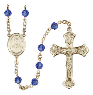 14 Karat Gold-Filled 6mm Austrian Crystal Saint John Berchmans Rosary in Sapphire