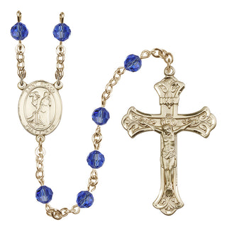 14 Karat Gold-Filled 6mm Austrian Crystal Saint Rocco Rosary in Sapphire
