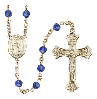 14 Karat Gold-Filled 6mm Austrian Crystal Saint Marina Rosary in Sapphire