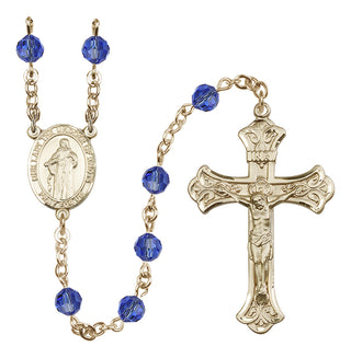 14 Karat Gold-Filled 6mm Austrian Crystal Our Lady the Undoer of Knots Rosary in Sapphire