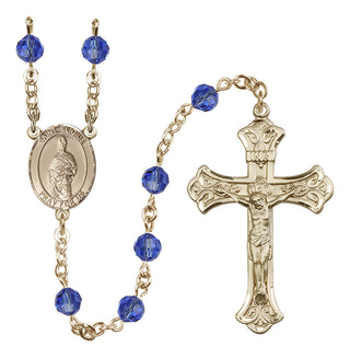 14 Karat Gold-Filled 6mm Austrian Crystal Saint Eligius Rosary in Sapphire