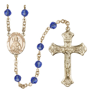 14 Karat Gold-Filled 6mm Austrian Crystal Saint Lydia Purpuraria Rosary in Sapphire