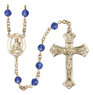 14 Karat Gold-Filled 6mm Austrian Crystal Saint Lucy Rosary in Sapphire