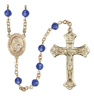 14 Karat Gold-Filled 6mm Austrian Crystal Saint Edmund of East Anglia Rosary in Sapphire