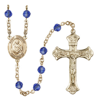 14 Karat Gold-Filled 6mm Austrian Crystal Saint Norbert of Xanten Rosary in Sapphire