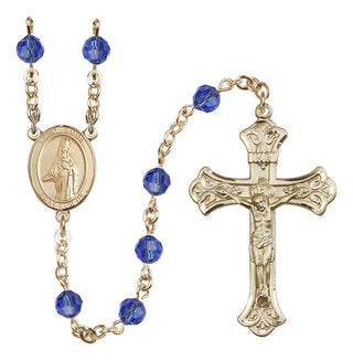 14 Karat Gold-Filled 6mm Austrian Crystal Saint Emma Uffing Rosary in Sapphire