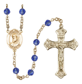 14 Karat Gold-Filled 6mm Austrian Crystal Pope Pius V Rosary in Sapphire