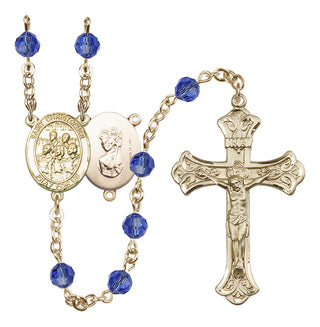 14 Karat Gold-Filled 6mm Austrian Crystal Saint Christopher / Choir Rosary in Sapphire