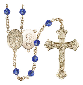 14 Karat Gold-Filled 6mm Austrian Crystal Saint Christopher / Karate Rosary in Sapphire