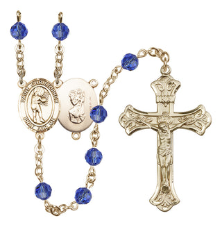 14 Karat Gold-Filled 6mm Austrian Crystal Saint Christopher/Basketball-Women Rosary in Sapphire
