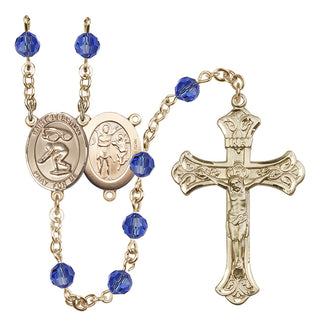 14 Karat Gold-Filled 6mm Austrian Crystal Saint Sebastian/Swimming Rosary in Sapphire