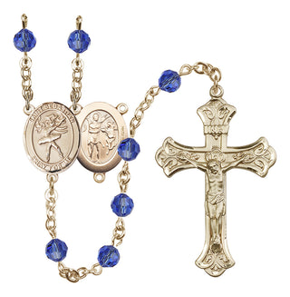 14 Karat Gold-Filled 6mm Austrian Crystal Saint Sebastian / Dance Rosary in Sapphire