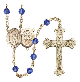 14 Karat Gold-Filled 6mm Austrian Crystal Saint Sebastian/Lacrosse Rosary in Sapphire